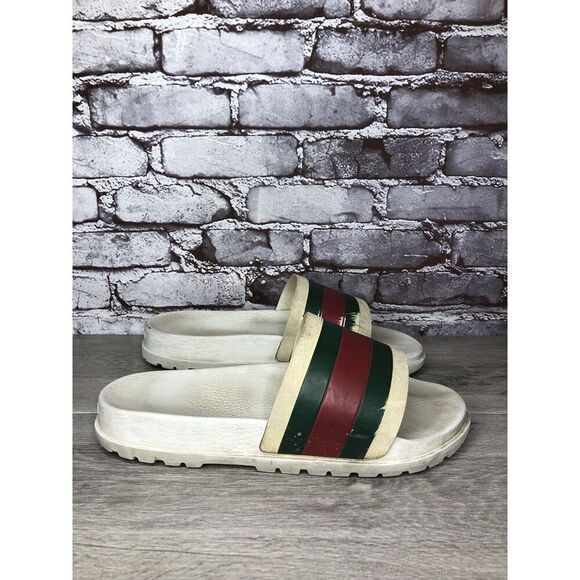 GUCCI Web White Rubber Logo Casual Slides Designer Sandals Men’s Sz 11M US/44EU main image 15